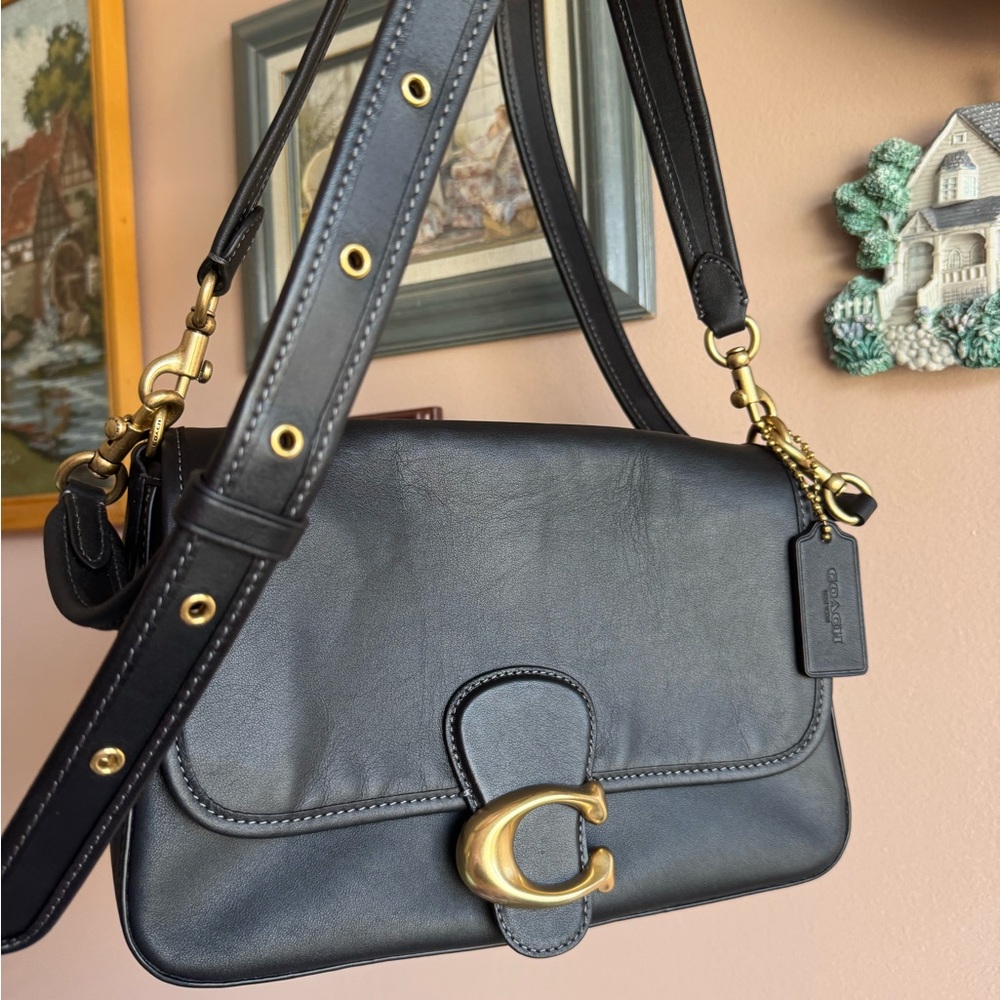 Coach Tabby 26 Black Leather Shoulder Bag with Gold Accents